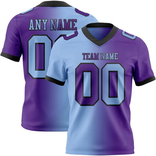 Custom Purple Light Blue-Black Mesh Authentic Gradient Fashion Football Jersey - Sky-Custom