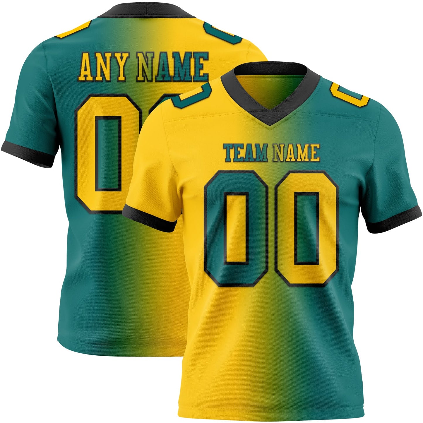 Custom Teal Yellow-Black Mesh Authentic Gradient Fashion Football Jersey - Sky-Custom