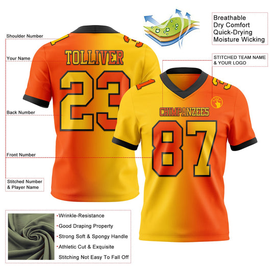 Custom Orange Yellow-Black Mesh Authentic Gradient Fashion Football Jersey - Sky-Custom