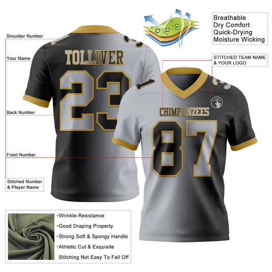 Custom Black Gray-Old Gold Mesh Authentic Gradient Fashion Football Jersey - Sky-Custom
