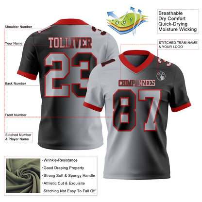 Custom Black Gray-Red Mesh Authentic Gradient Fashion Football Jersey - Sky-Custom