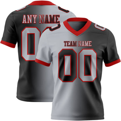 Custom Black Gray-Red Mesh Authentic Gradient Fashion Football Jersey - Sky-Custom