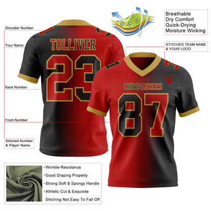Custom Black Red-Old Gold Mesh Authentic Gradient Fashion Football Jersey - Sky-Custom