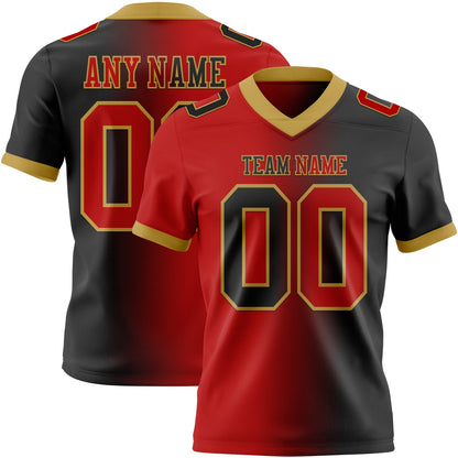 Custom Black Red-Old Gold Mesh Authentic Gradient Fashion Football Jersey - Sky-Custom
