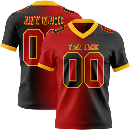 Custom Black Red-Gold Mesh Authentic Gradient Fashion Football Jersey - Sky-Custom