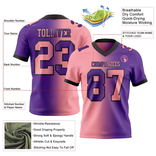 Custom Purple Medium Pink-Black Mesh Authentic Gradient Fashion Football Jersey - Sky-Custom
