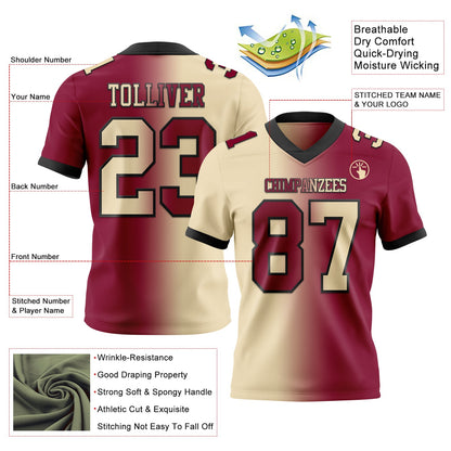 Custom Maroon Cream-Black Mesh Authentic Gradient Fashion Football Jersey - Sky-Custom