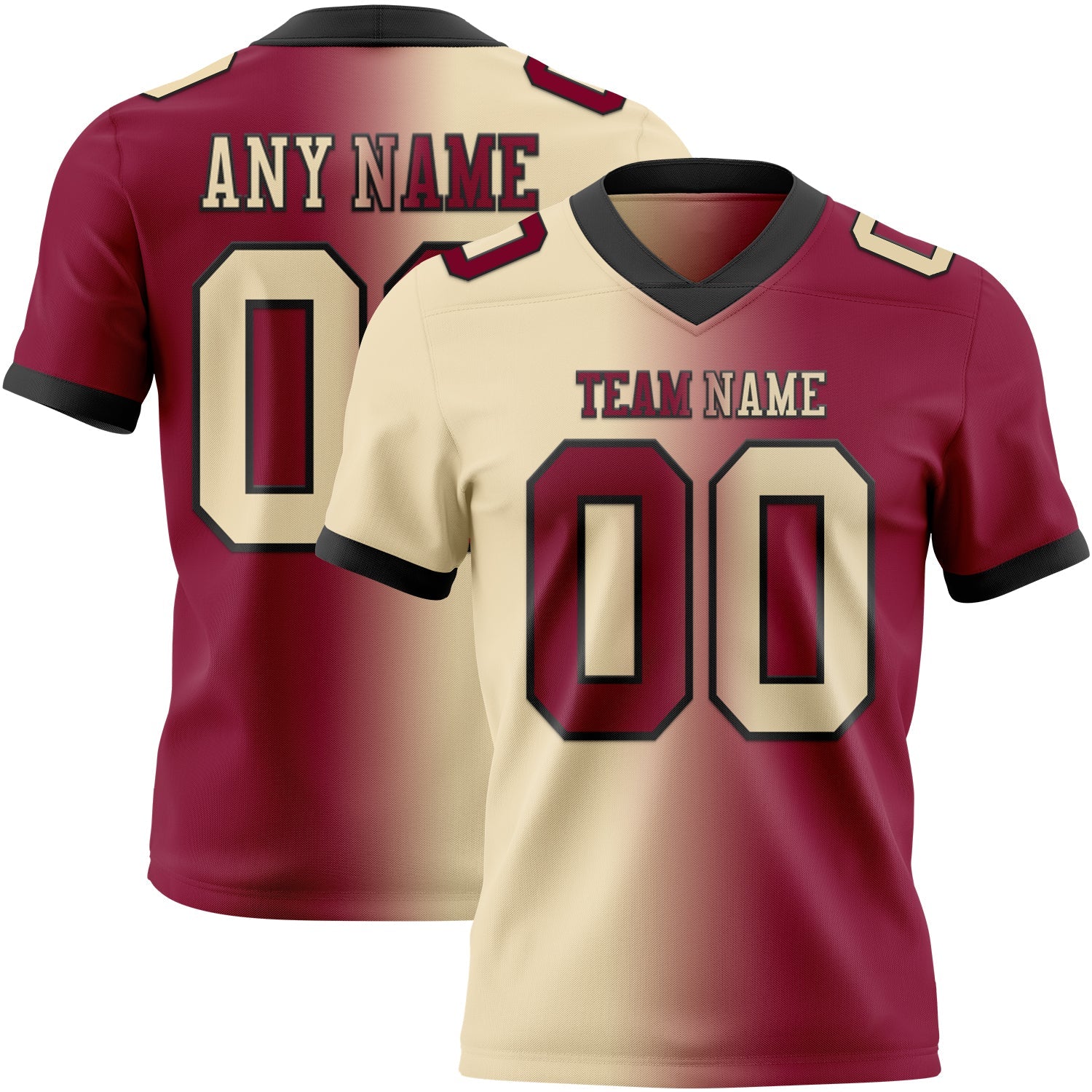 Custom Maroon Cream-Black Mesh Authentic Gradient Fashion Football Jersey - Sky-Custom