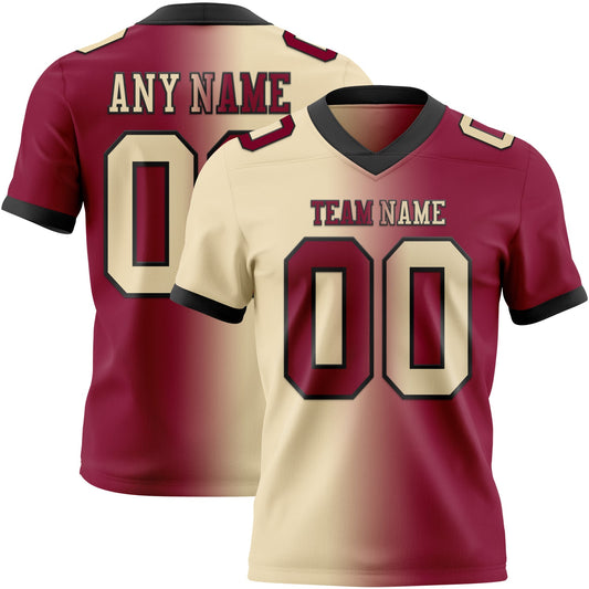 Custom Maroon Cream-Black Mesh Authentic Gradient Fashion Football Jersey - Sky-Custom