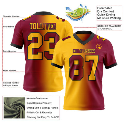 Custom Maroon Gold-Black Mesh Authentic Gradient Fashion Football Jersey - Sky-Custom