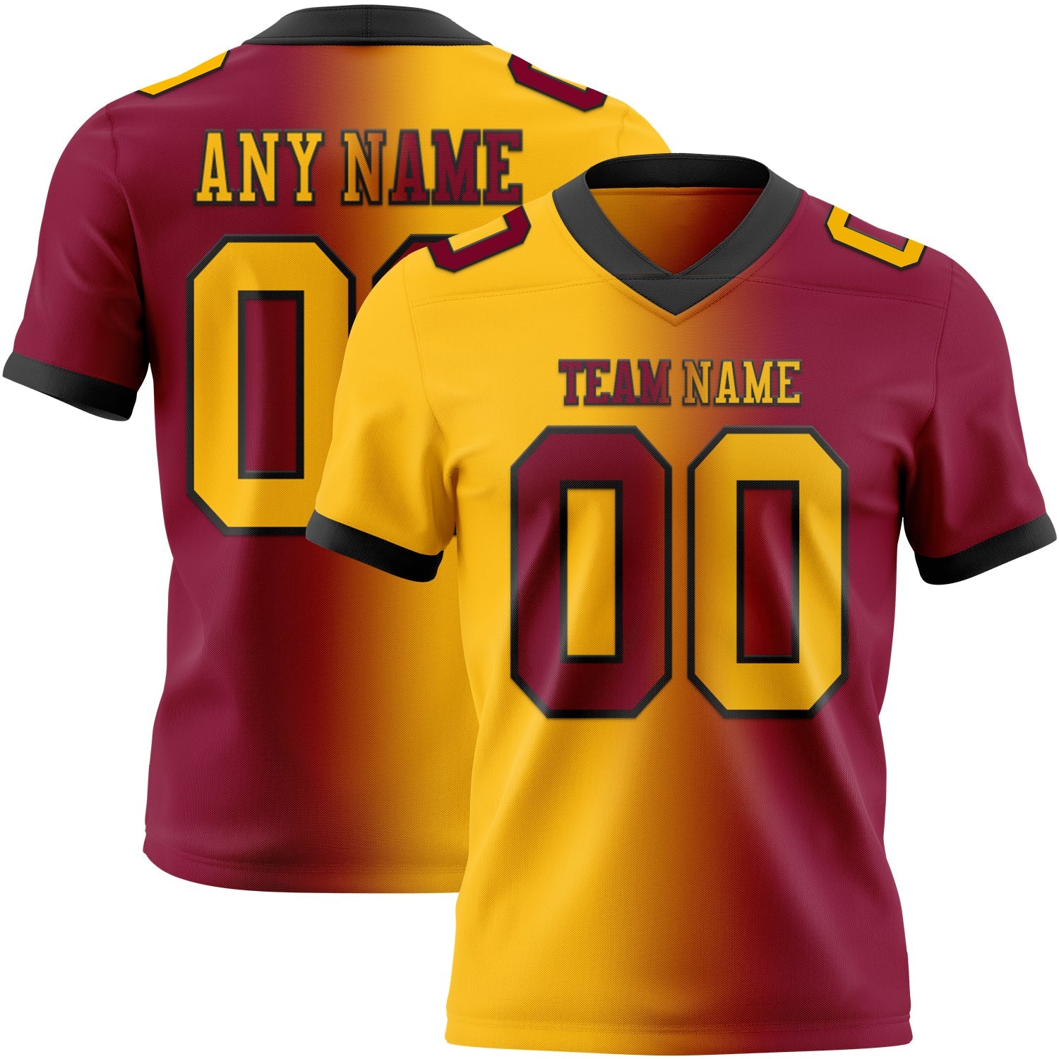 Custom Maroon Gold-Black Mesh Authentic Gradient Fashion Football Jersey - Sky-Custom