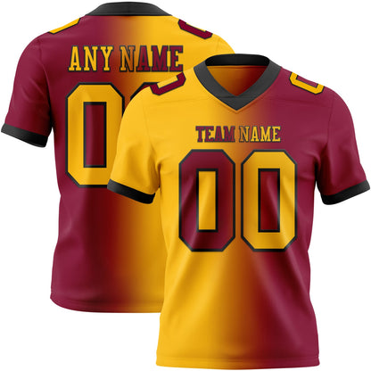 Custom Maroon Gold-Black Mesh Authentic Gradient Fashion Football Jersey - Sky-Custom