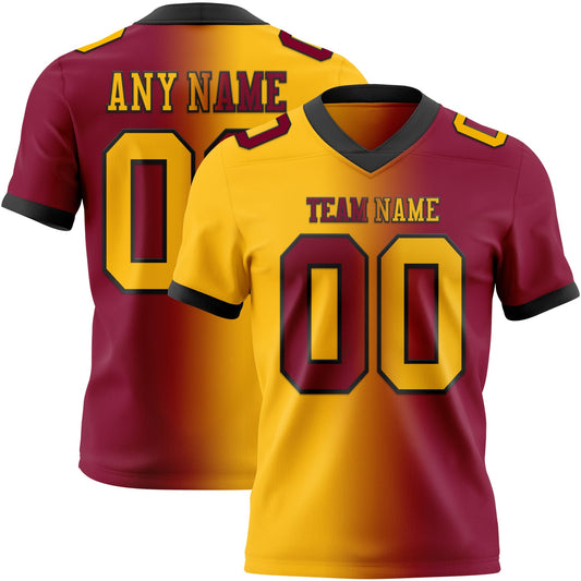 Custom Maroon Gold-Black Mesh Authentic Gradient Fashion Football Jersey - Sky-Custom
