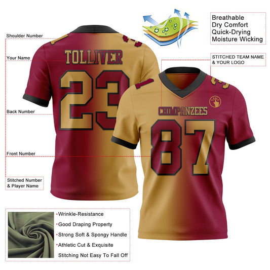 Custom Maroon Old Gold-Black Mesh Authentic Gradient Fashion Football Jersey - Sky-Custom