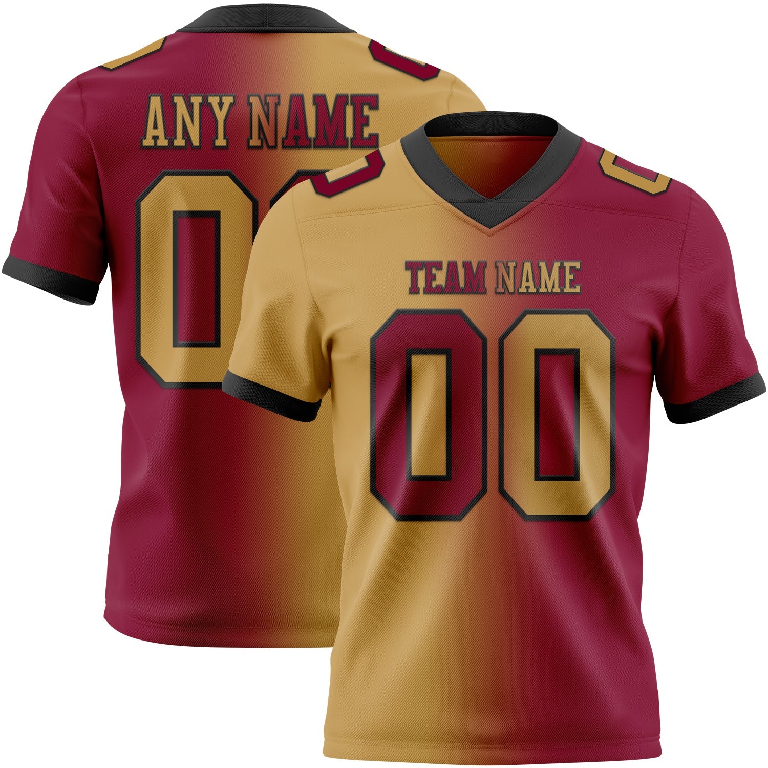 Custom Maroon Old Gold-Black Mesh Authentic Gradient Fashion Football Jersey - Sky-Custom