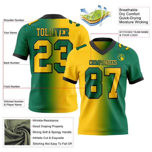 Custom Kelly Green Yellow-Black Mesh Authentic Gradient Fashion Football Jersey - Sky-Custom