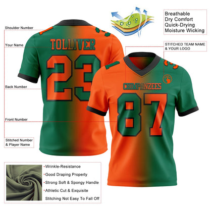 Custom Kelly Green Orange-Black Mesh Authentic Gradient Fashion Football Jersey - Sky-Custom