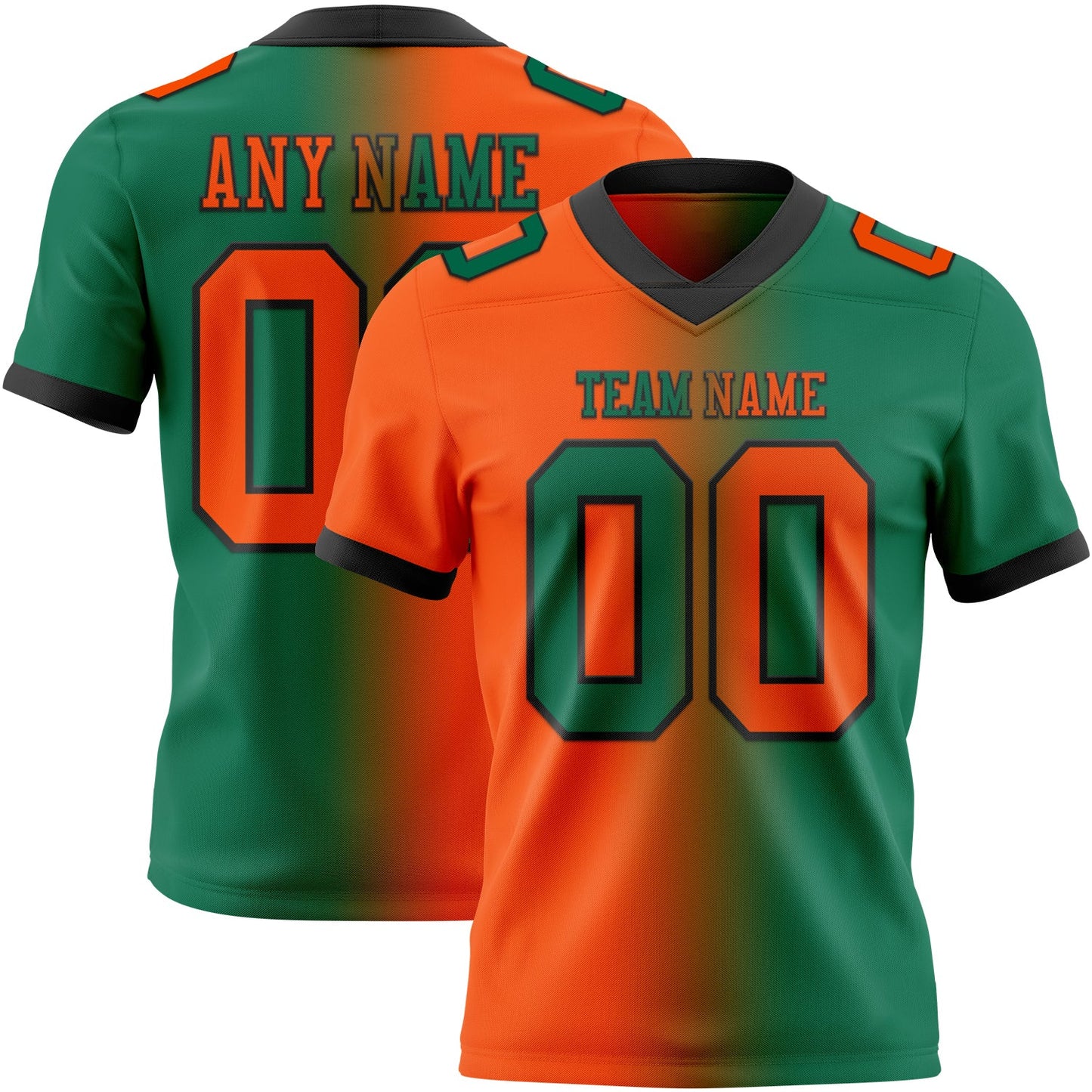 Custom Kelly Green Orange-Black Mesh Authentic Gradient Fashion Football Jersey - Sky-Custom