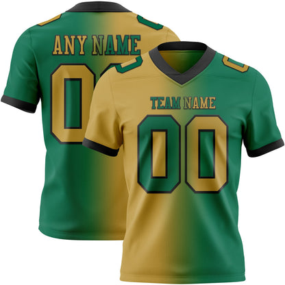 Custom Kelly Green Old Gold-Black Mesh Authentic Gradient Fashion Football Jersey - Sky-Custom