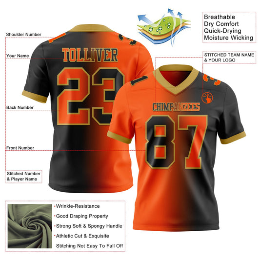 Custom Black Orange-Old Gold Mesh Authentic Gradient Fashion Football Jersey - Sky-Custom