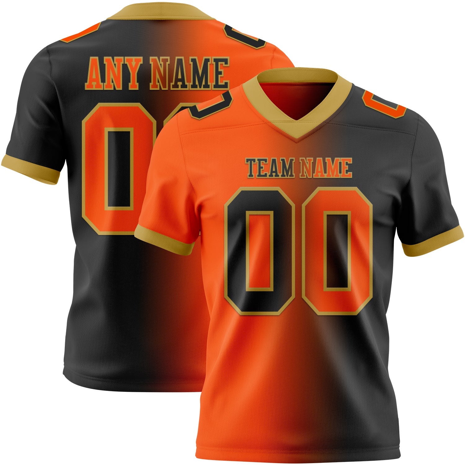 Custom Black Orange-Old Gold Mesh Authentic Gradient Fashion Football Jersey - Sky-Custom