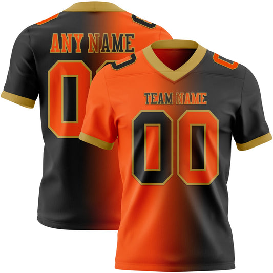 Custom Black Orange-Old Gold Mesh Authentic Gradient Fashion Football Jersey - Sky-Custom