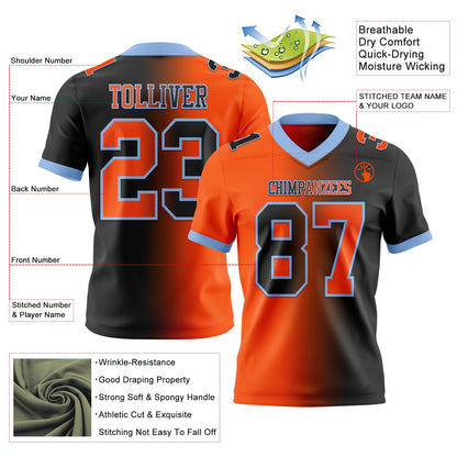 Custom Black Orange-Light Blue Mesh Authentic Gradient Fashion Football Jersey - Sky-Custom