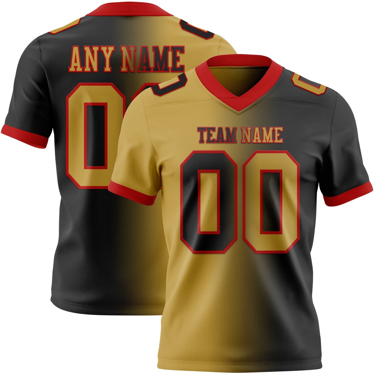 Custom Black Old Gold-Red Mesh Authentic Gradient Fashion Football Jersey - Sky-Custom