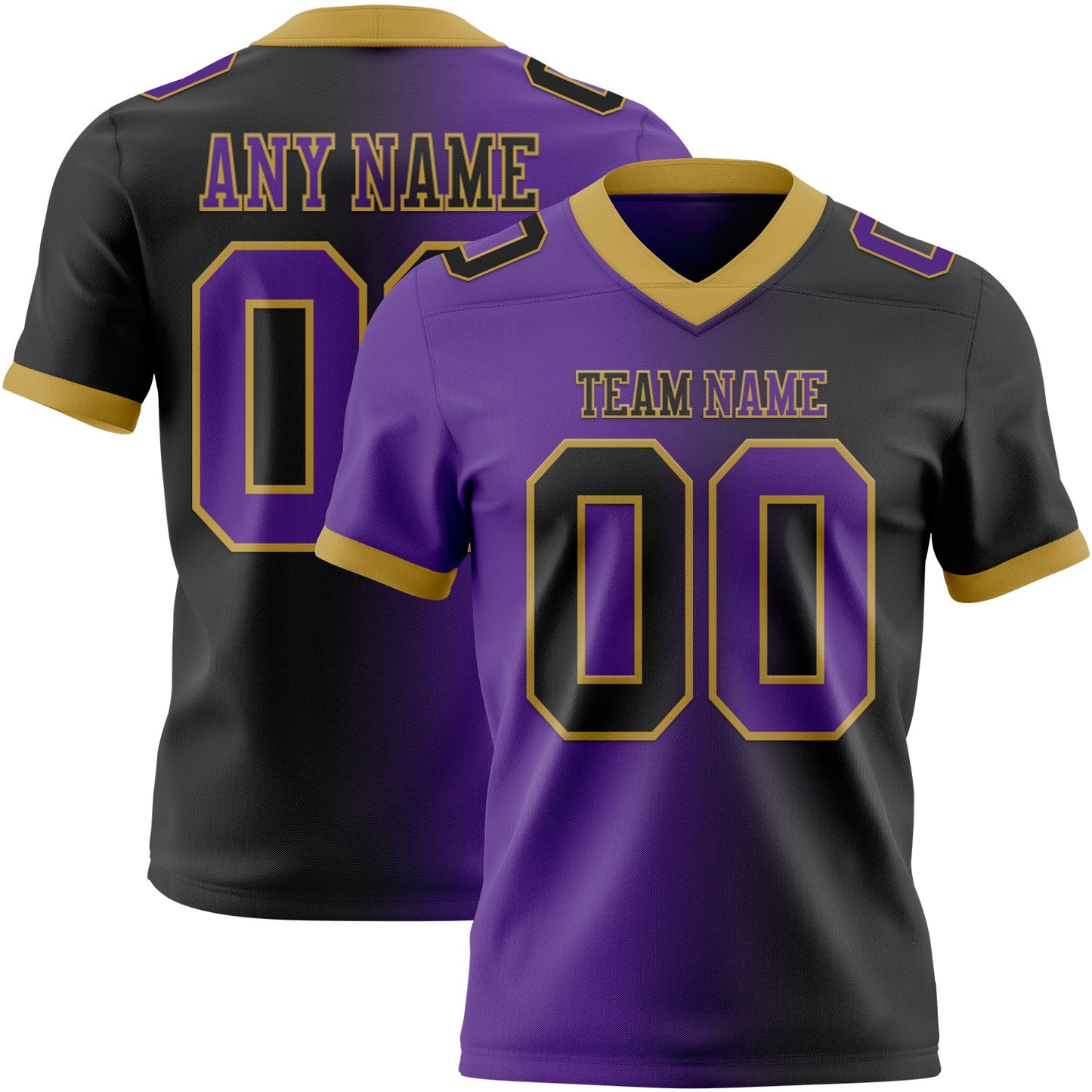 Custom Black Purple-Old Gold Mesh Authentic Gradient Fashion Football Jersey - Sky-Custom