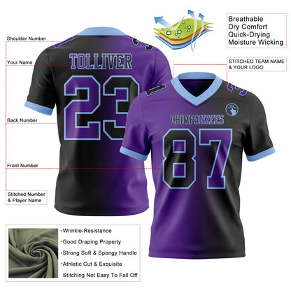 Custom Black Purple-Light Blue Mesh Authentic Gradient Fashion Football Jersey - Sky-Custom