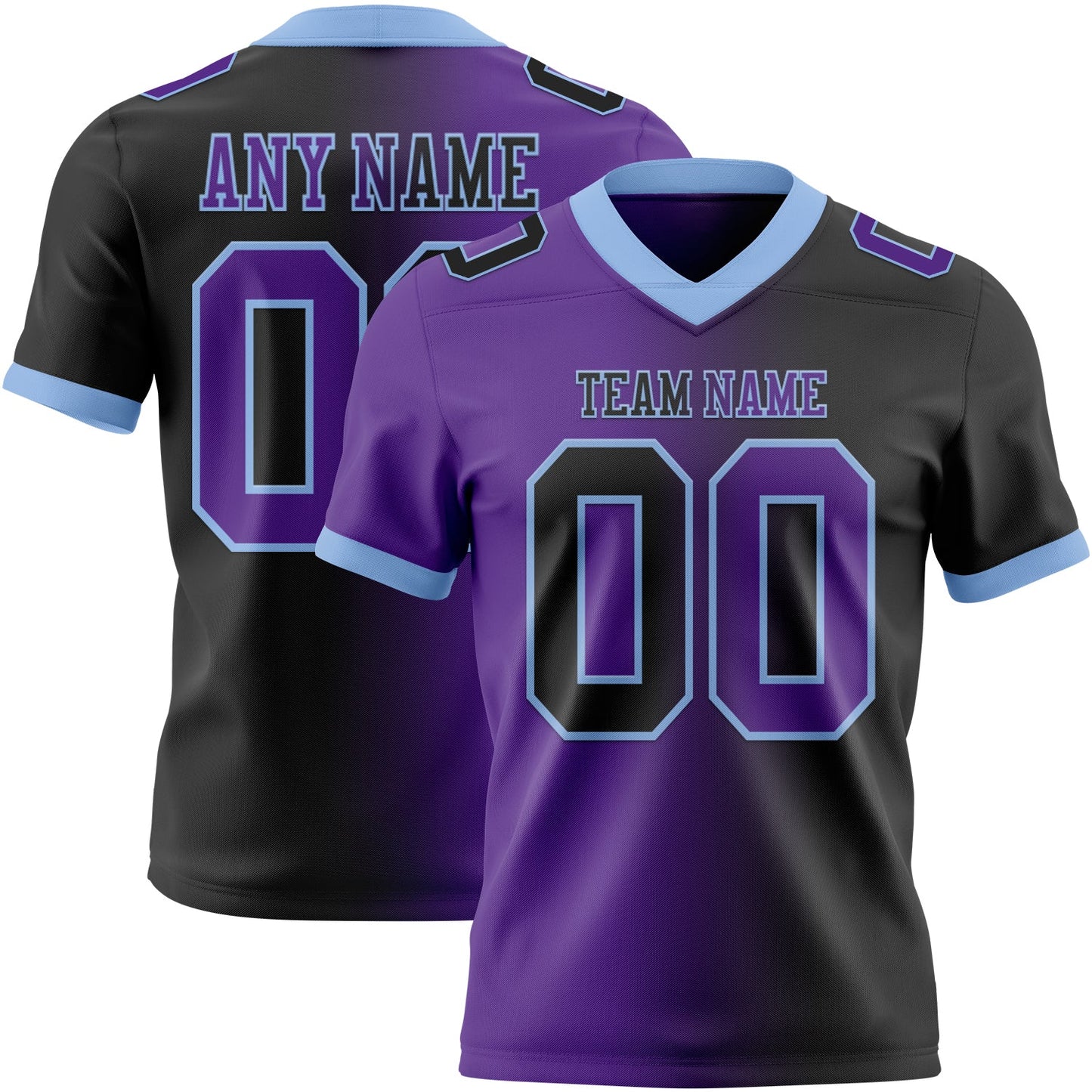 Custom Black Purple-Light Blue Mesh Authentic Gradient Fashion Football Jersey - Sky-Custom