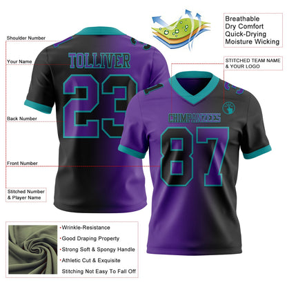 Custom Black Purple-Teal Mesh Authentic Gradient Fashion Football Jersey - Sky-Custom