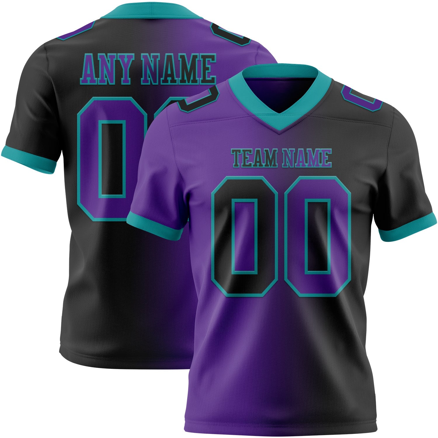 Custom Black Purple-Teal Mesh Authentic Gradient Fashion Football Jersey - Sky-Custom