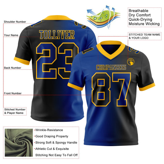 Custom Black Royal-Gold Mesh Authentic Gradient Fashion Football Jersey - Sky-Custom