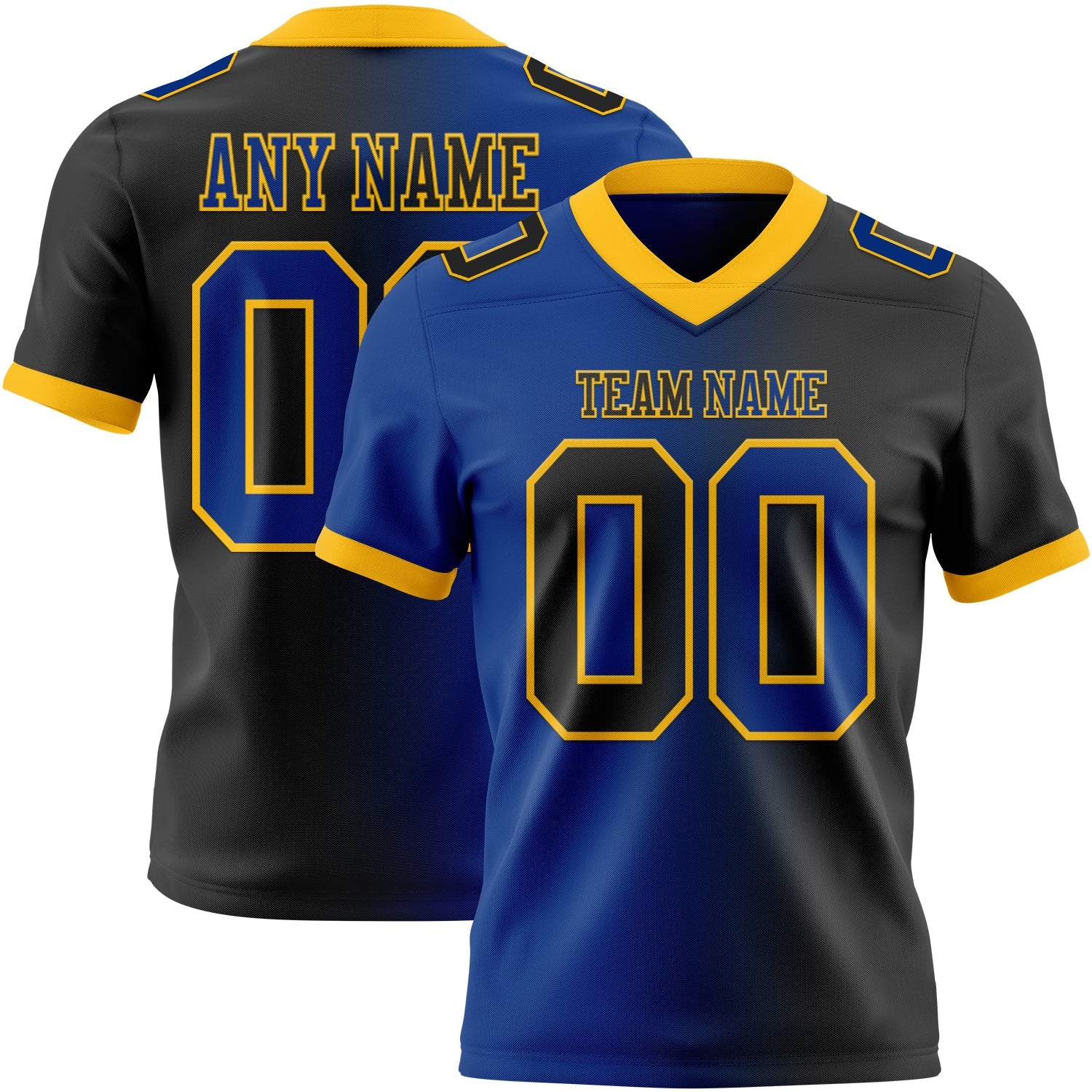 Custom Black Royal-Gold Mesh Authentic Gradient Fashion Football Jersey - Sky-Custom