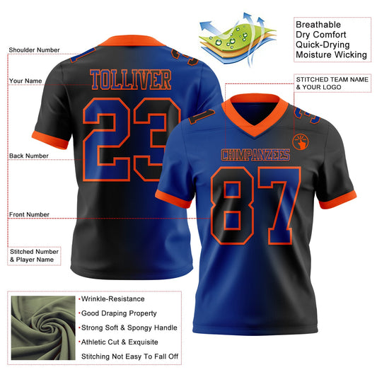 Custom Black Royal-Orange Mesh Authentic Gradient Fashion Football Jersey - Sky-Custom