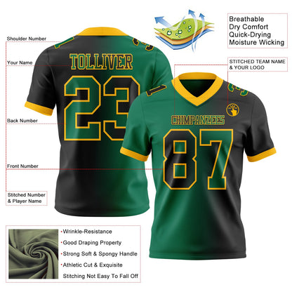 Custom Black Kelly Green-Gold Mesh Authentic Gradient Fashion Football Jersey - Sky-Custom