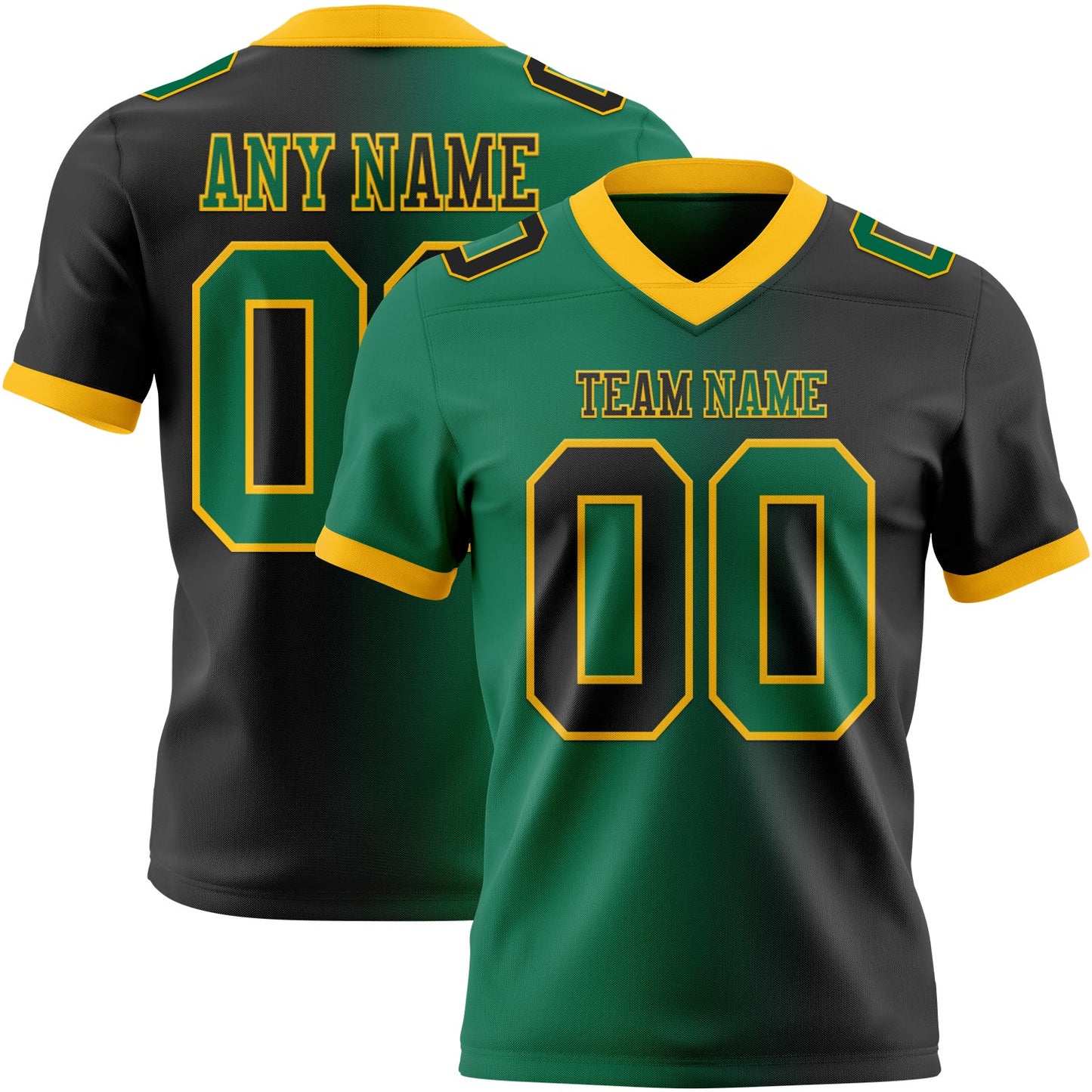 Custom Black Kelly Green-Gold Mesh Authentic Gradient Fashion Football Jersey - Sky-Custom