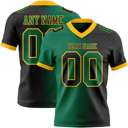 Custom Black Kelly Green-Gold Mesh Authentic Gradient Fashion Football Jersey - Sky-Custom