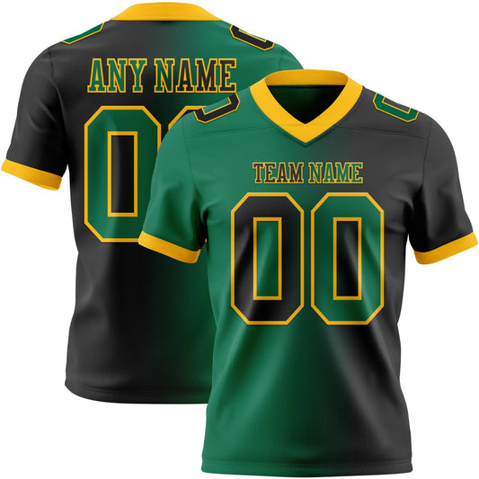 Custom Black Kelly Green-Gold Mesh Authentic Gradient Fashion Football Jersey - Sky-Custom