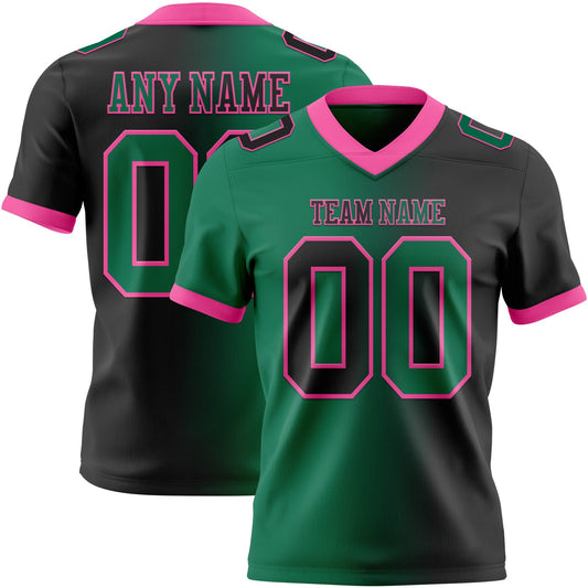 Custom Black Kelly Green-Pink Mesh Authentic Gradient Fashion Football Jersey - Sky-Custom