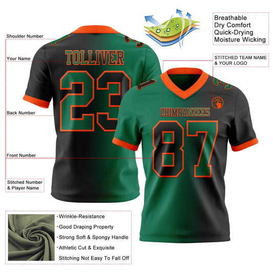 Custom Black Kelly Green-Orange Mesh Authentic Gradient Fashion Football Jersey - Sky-Custom