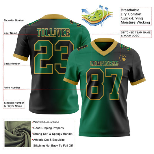 Custom Black Kelly Green-Old Gold Mesh Authentic Gradient Fashion Football Jersey - Sky-Custom