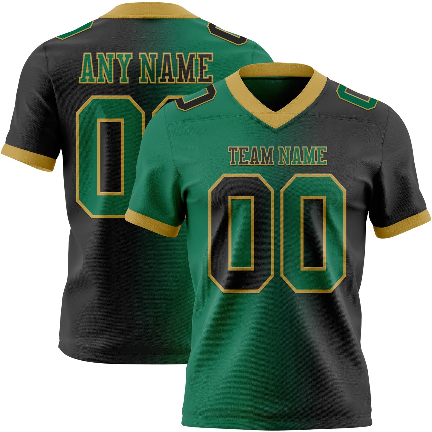 Custom Black Kelly Green-Old Gold Mesh Authentic Gradient Fashion Football Jersey - Sky-Custom