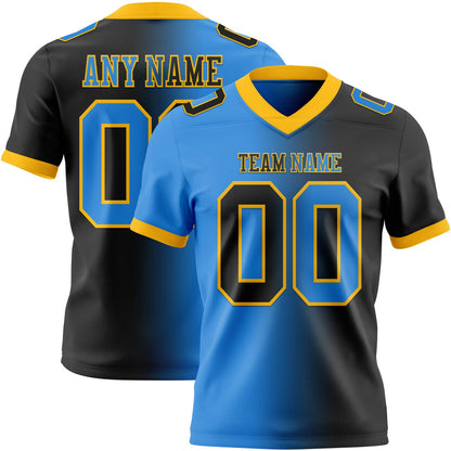 Custom Black Powder Blue-Gold Mesh Authentic Gradient Fashion Football Jersey - Sky-Custom