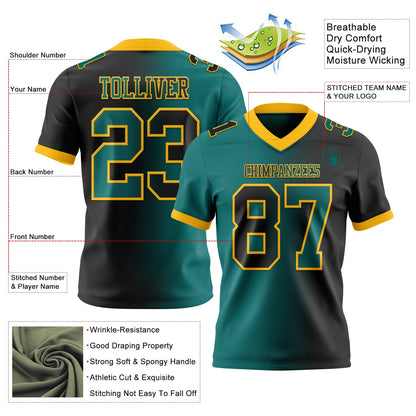 Custom Black Teal-Gold Mesh Authentic Gradient Fashion Football Jersey - Sky-Custom