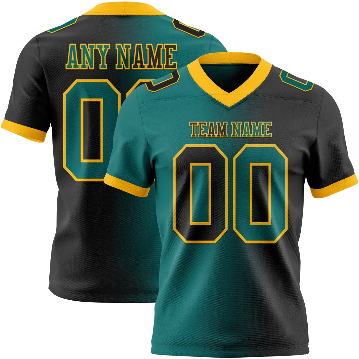 Custom Black Teal-Gold Mesh Authentic Gradient Fashion Football Jersey - Sky-Custom