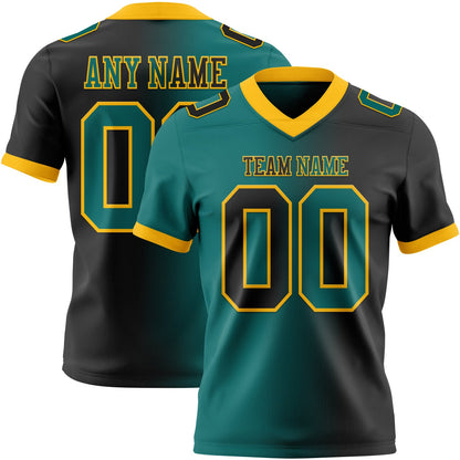 Custom Black Teal-Gold Mesh Authentic Gradient Fashion Football Jersey - Sky-Custom