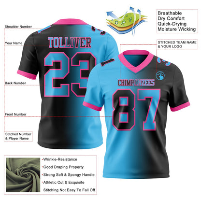 Custom Black Sky Blue-Pink Mesh Authentic Gradient Fashion Football Jersey - Sky-Custom