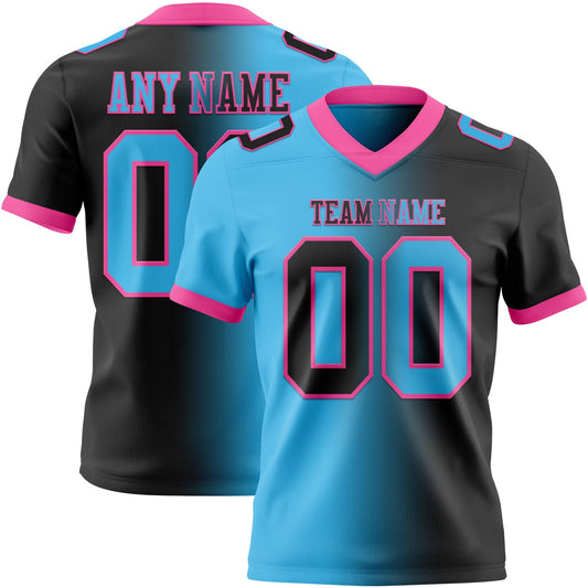 Custom Black Sky Blue-Pink Mesh Authentic Gradient Fashion Football Jersey - Sky-Custom